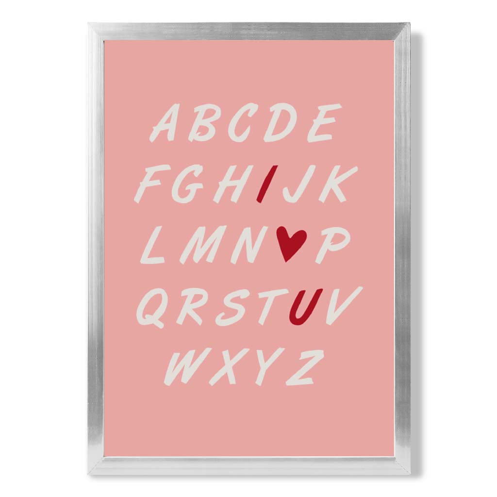 I Love You Alphabet  print in Silver Wooden Frame