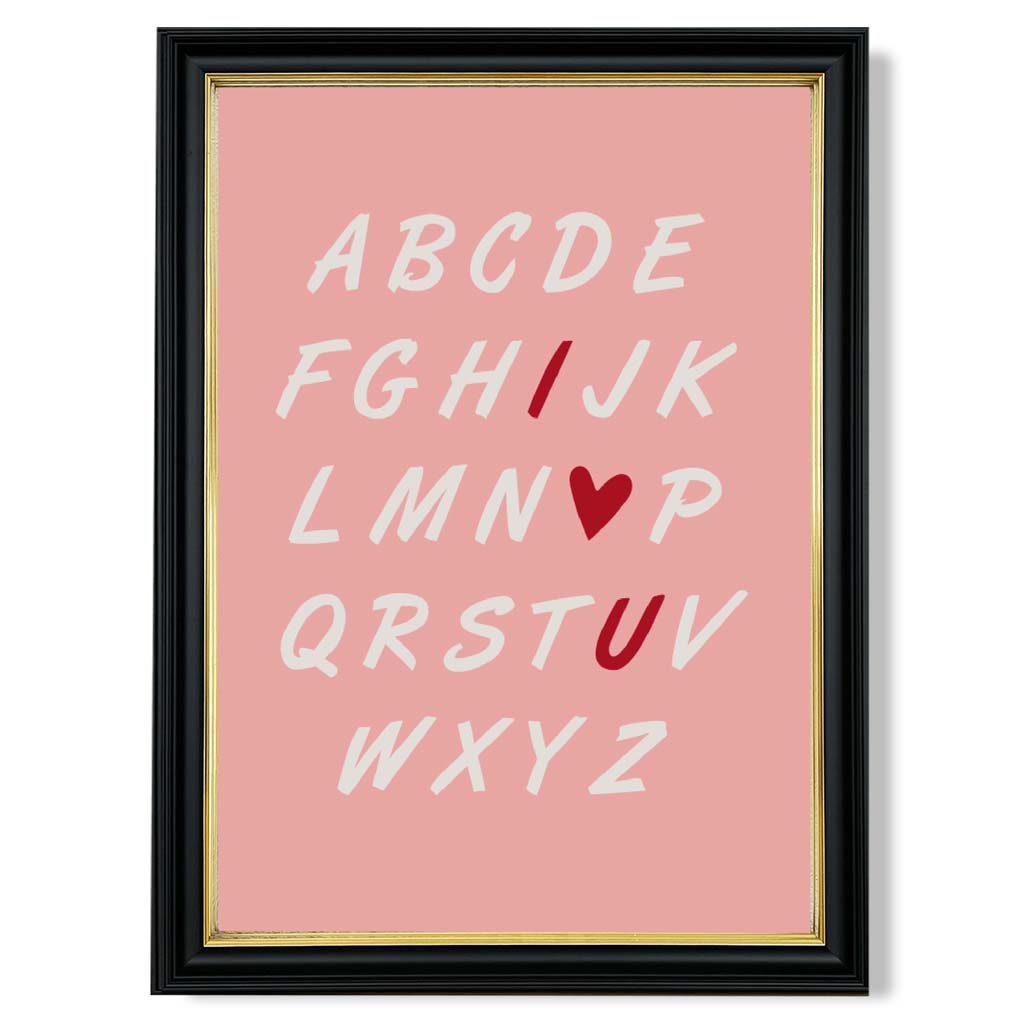 I Love You Alphabet  print in Black and Gold Frame