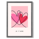 Je Taime Sketch Hearts print in Dark Grey Wooden Frame