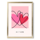 Je Taime Sketch Hearts print in Gold Wooden Frame