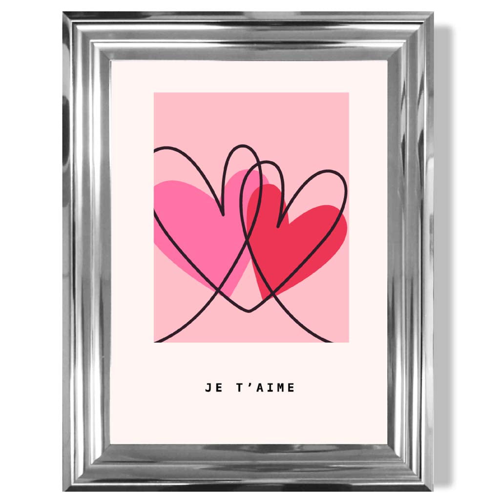 Je Taime Sketch Hearts print in Chrome Glossy Frame