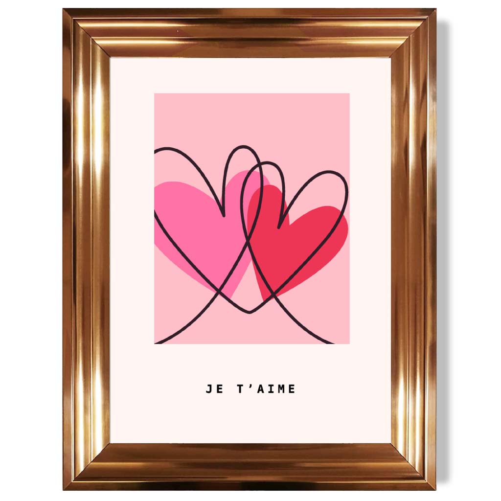 Je Taime Sketch Hearts print in Copper Glossy Frame