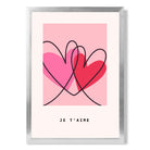 Je Taime Sketch Hearts print in Silver Wooden Frame