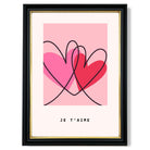 Je Taime Sketch Hearts print in Black and Gold Frame