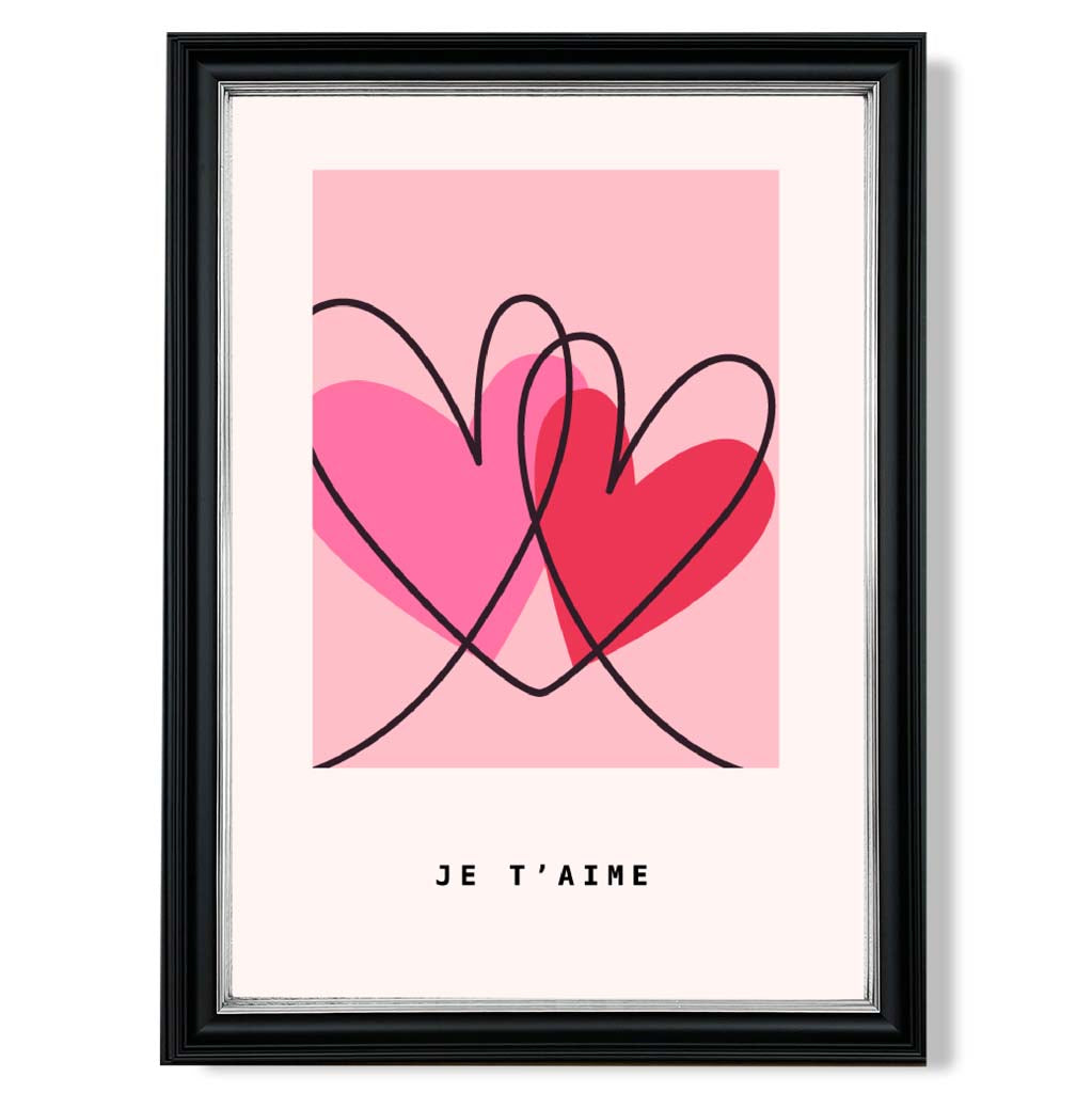 Je Taime Sketch Hearts print in Black and silver Frame