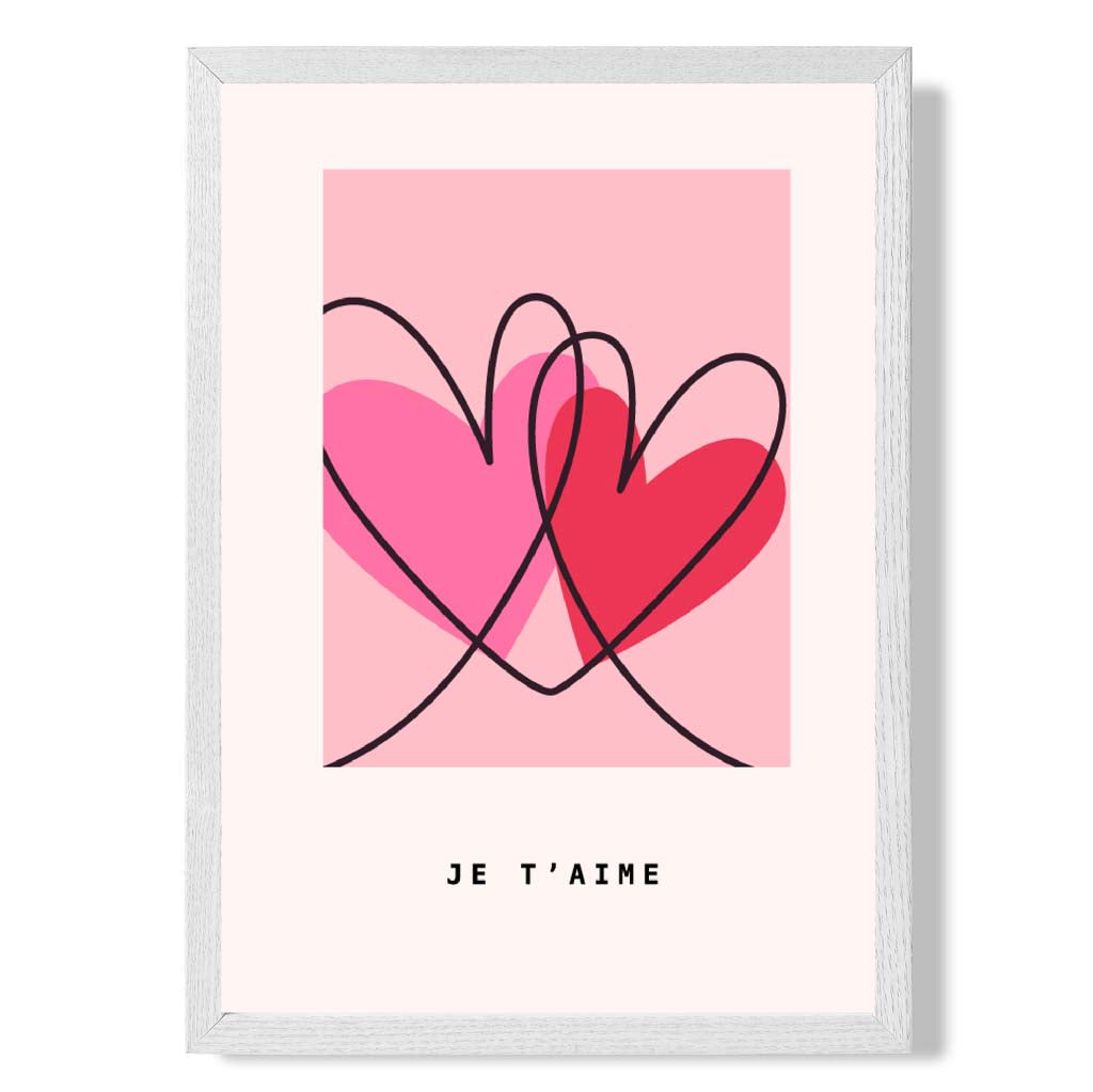 Je Taime Sketch Hearts print in White Wooden Frame