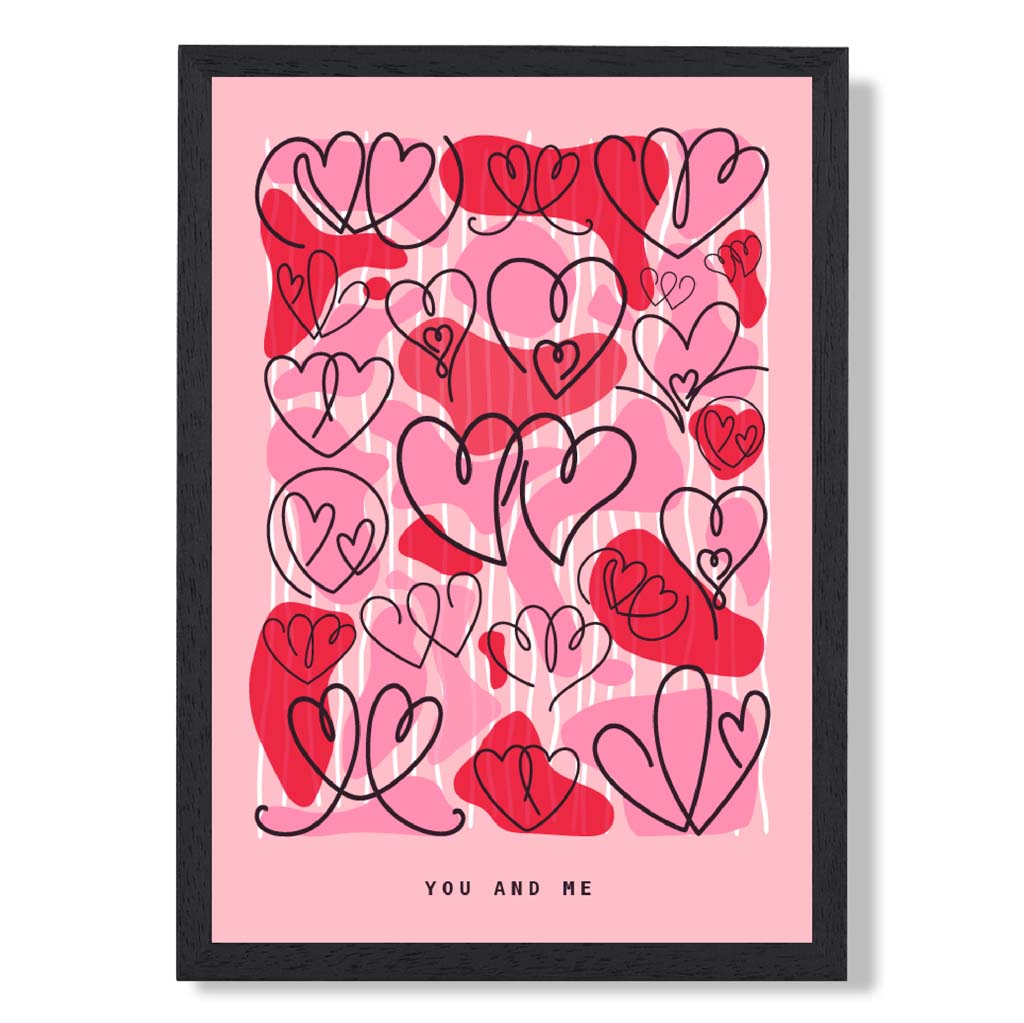 You and me sketch hearts art print artze wall art uk