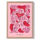 You and Me Sketch Hearts print in Light Oak Wooden Frame