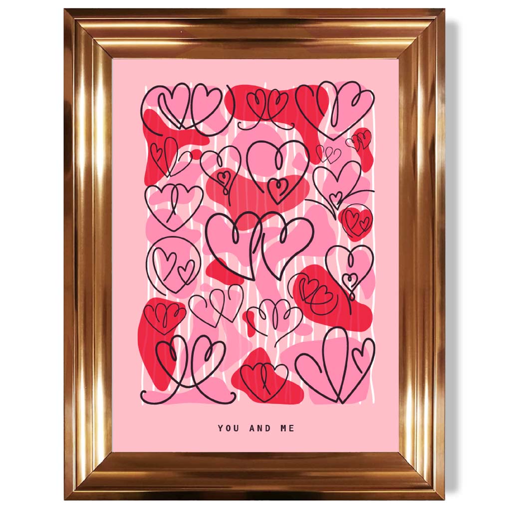 You and Me Sketch Hearts print in Copper Glossy Frame