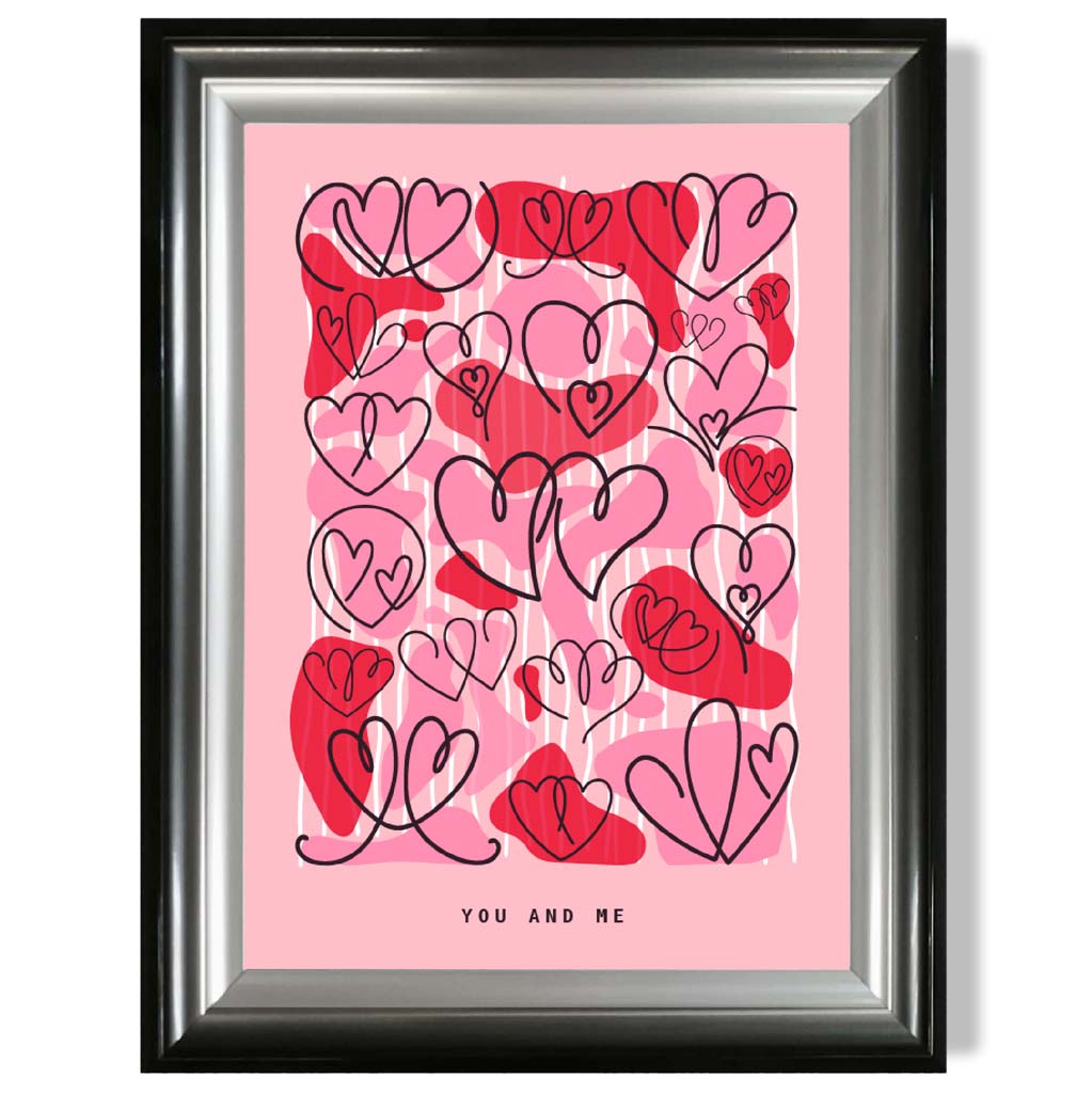 You and Me Sketch Hearts print in Gradient Glossy Frame