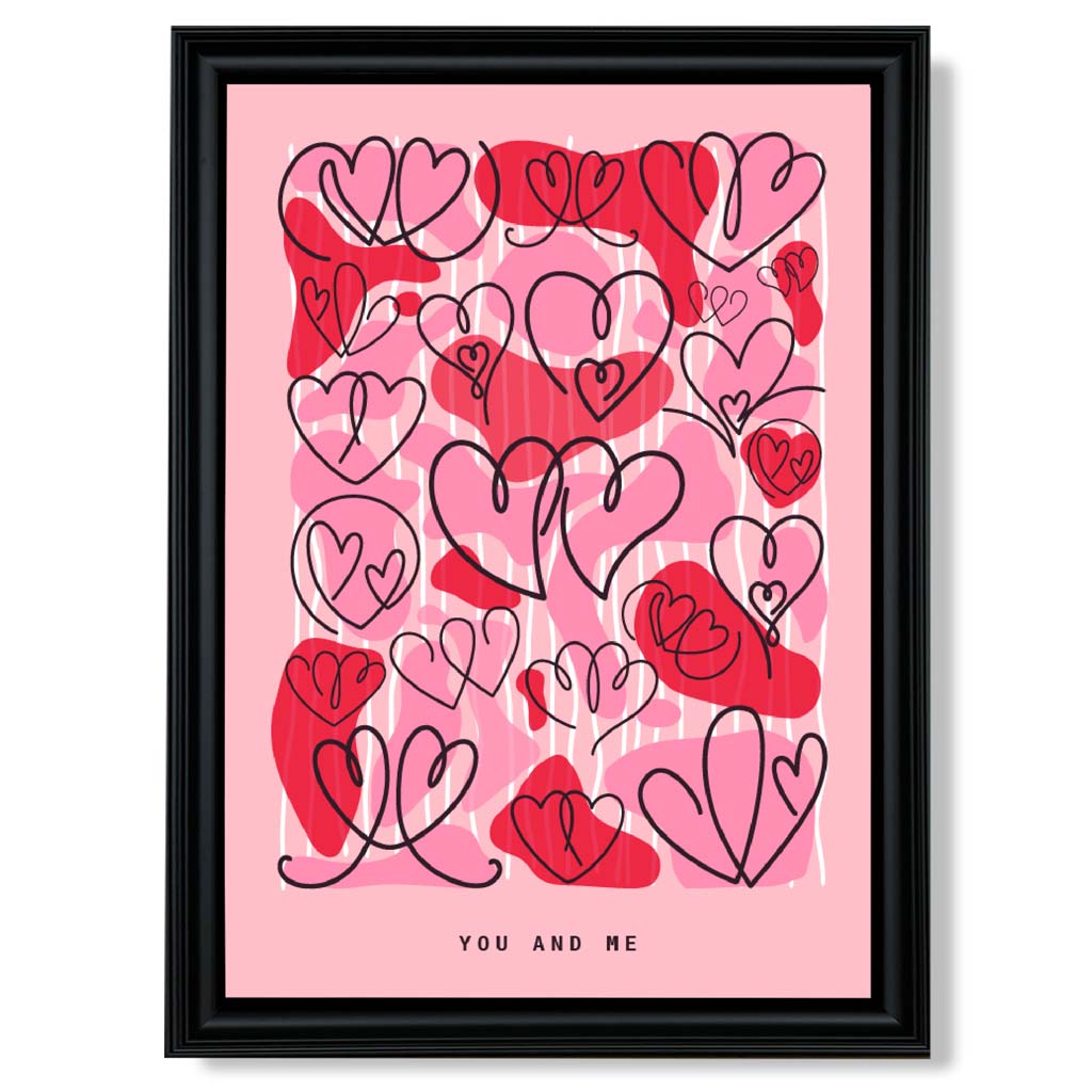 You and Me Sketch Hearts print in Black Scoop Frame