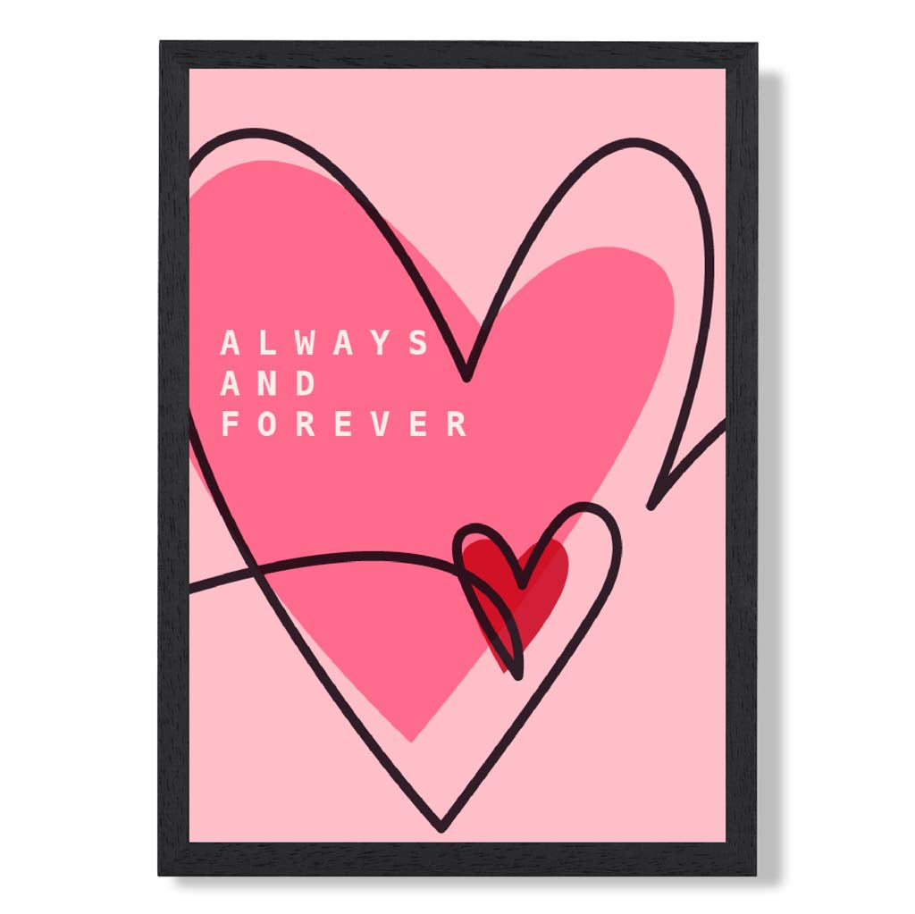 Always and Forever Sketch Hearts print in Black Wooden Frame