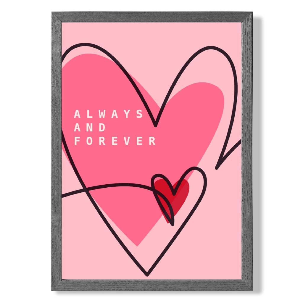 Always and Forever Sketch Hearts print in Dark Grey Wooden Frame