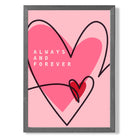 Always and Forever Sketch Hearts print in Dark Grey Wooden Frame