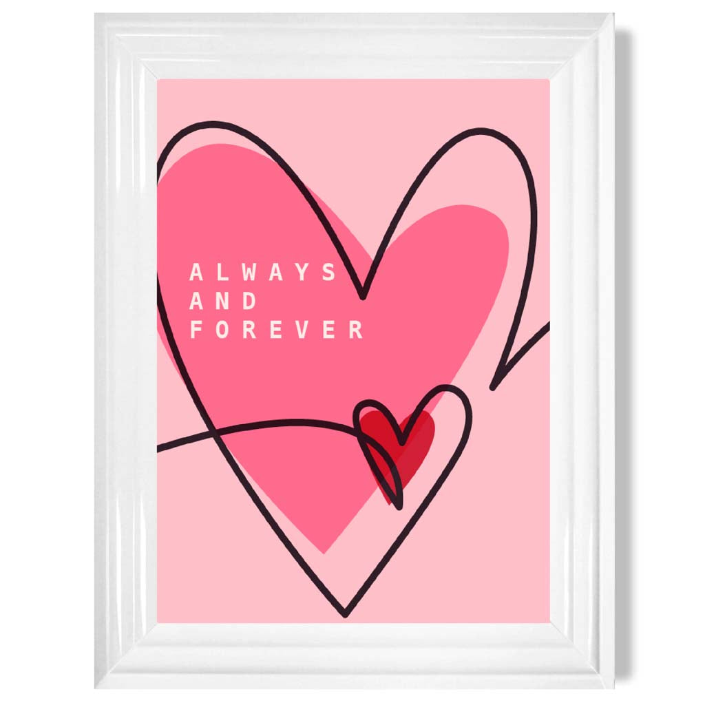 Always and Forever Sketch Hearts print in White Glossy Frame