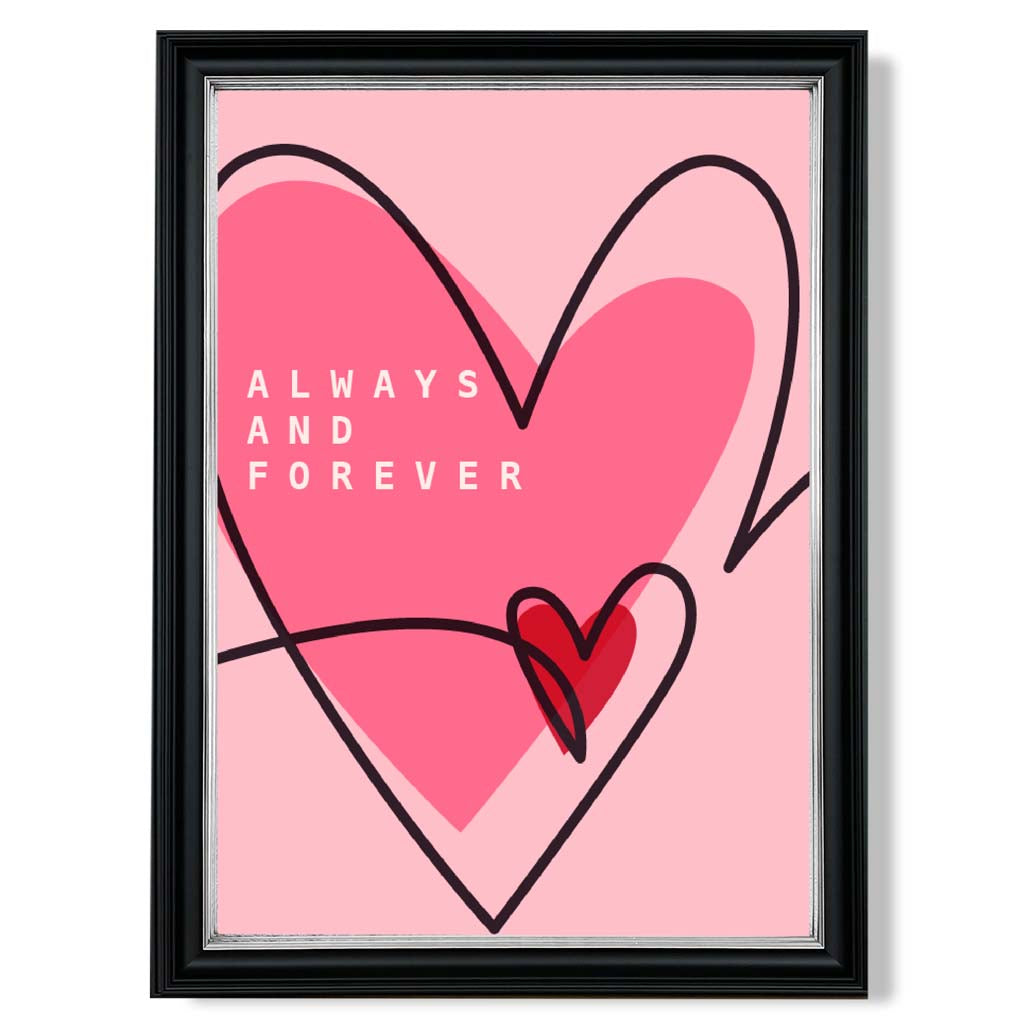 Always and Forever Sketch Hearts print in Black and silver Frame