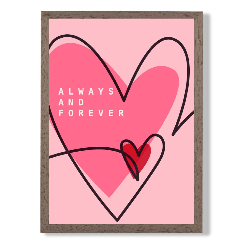 Always and Forever Sketch Hearts print in Walnut Wooden Frame