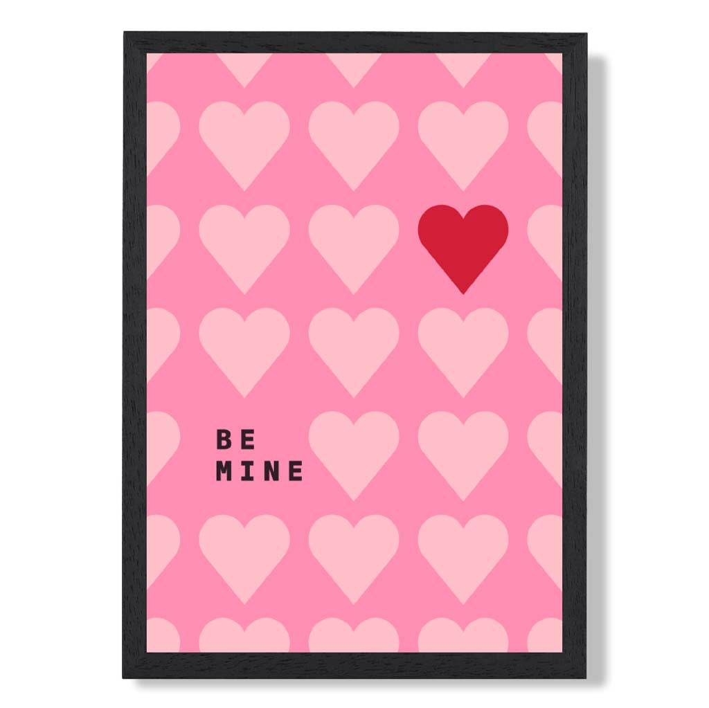 Be Mine Hearts print in Black Wooden Frame