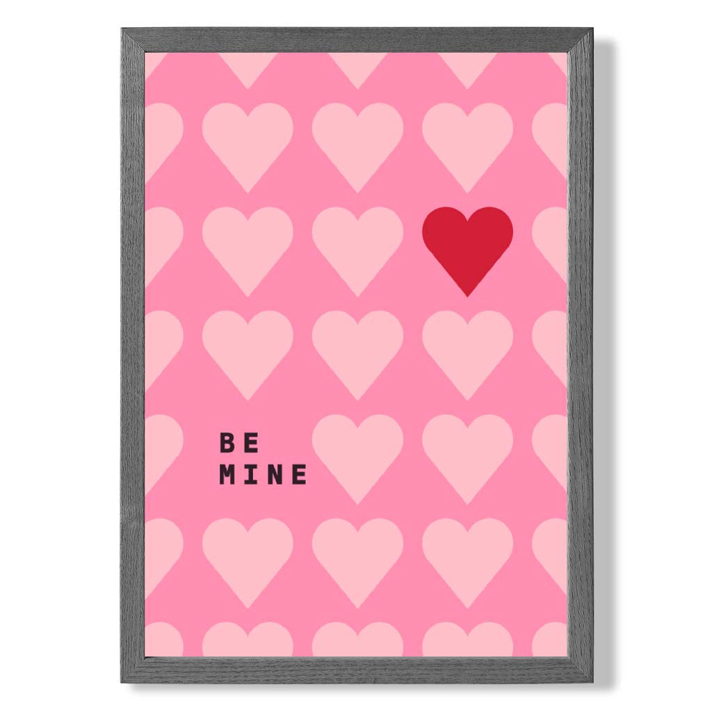 Be Mine Hearts print in Dark Grey Wooden Frame