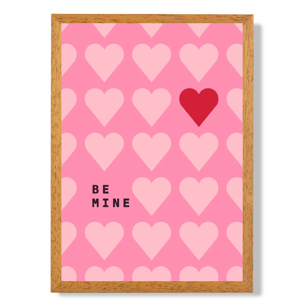 Be Mine Hearts print in Oak Wooden Frame