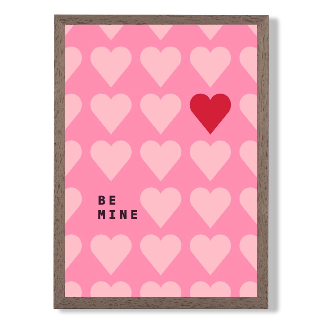 Be Mine Hearts print in Walnut Wooden Frame