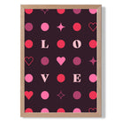 LOVE Hearts and Stars print in Light Oak Wooden Frame