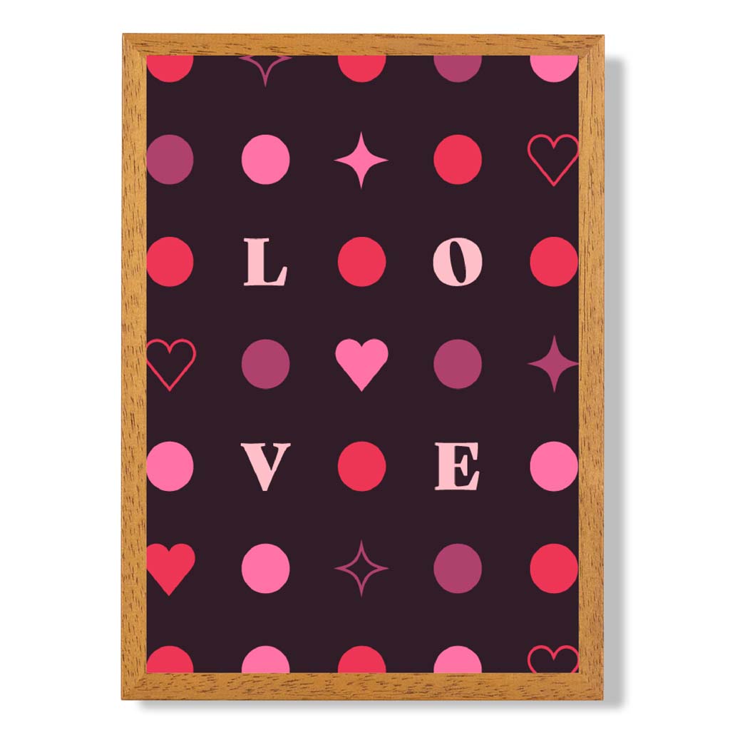 LOVE Hearts and Stars print in Oak Wooden Frame