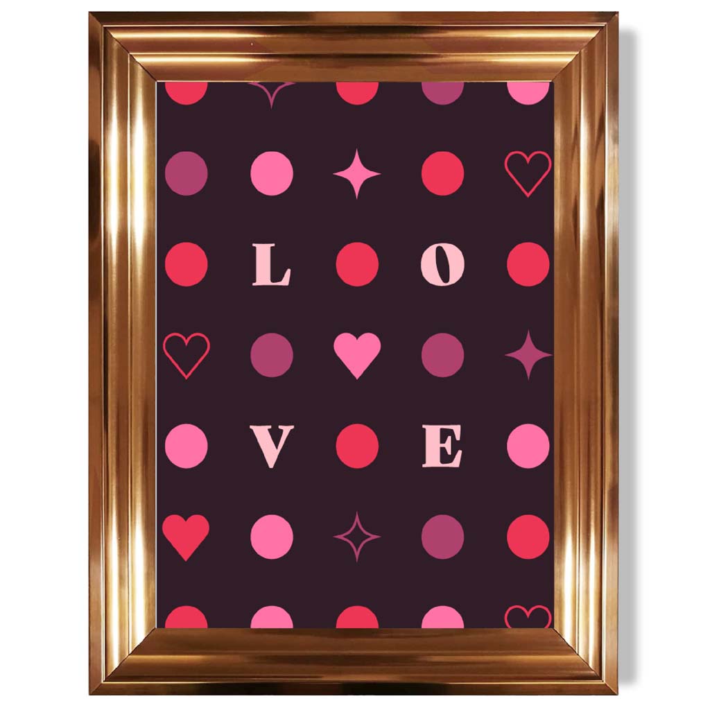 LOVE Hearts and Stars print in Copper Glossy Frame