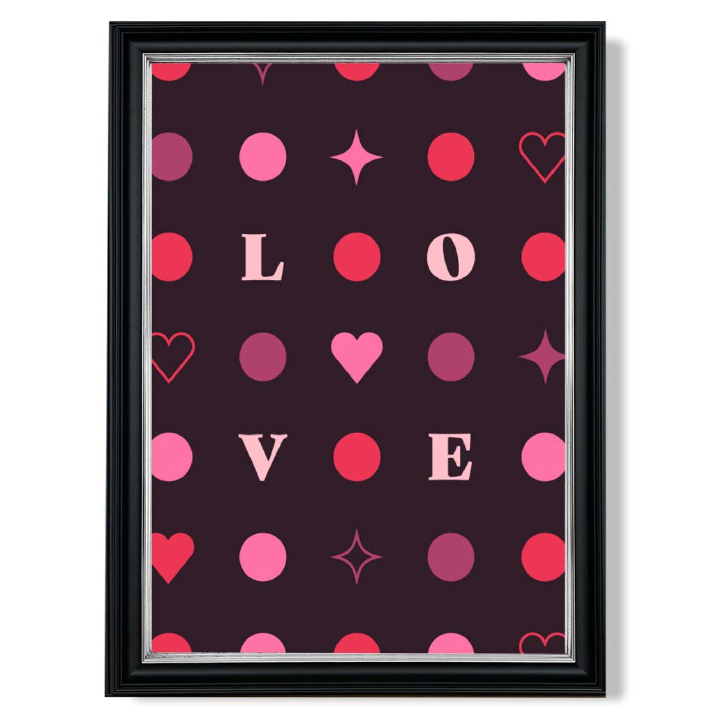 LOVE Hearts and Stars print in Black and silver Frame