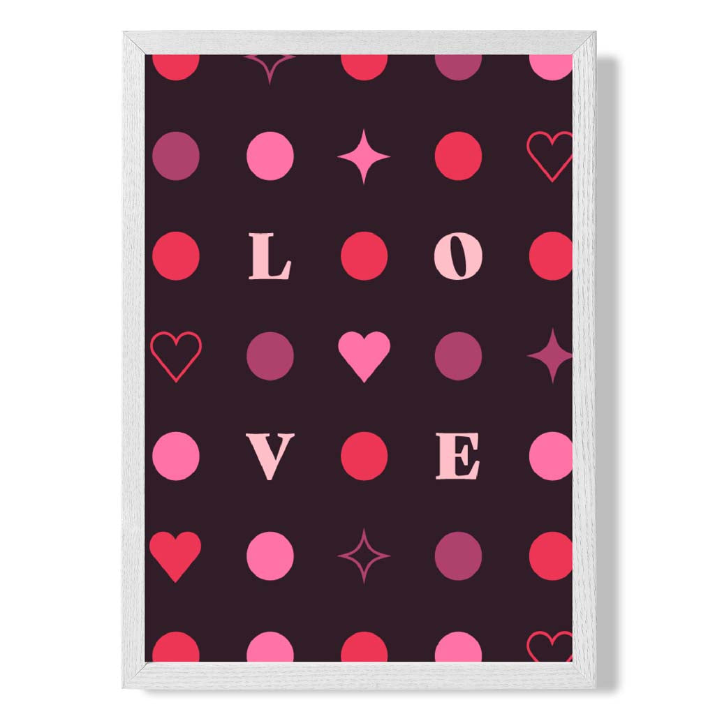 LOVE Hearts and Stars print in White Wooden Frame