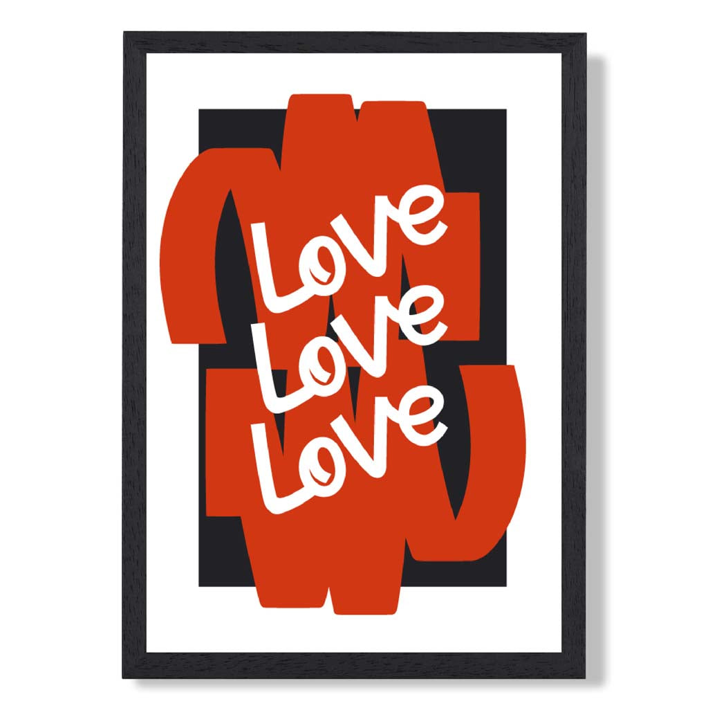 Love Love Love print in Black Wooden Frame