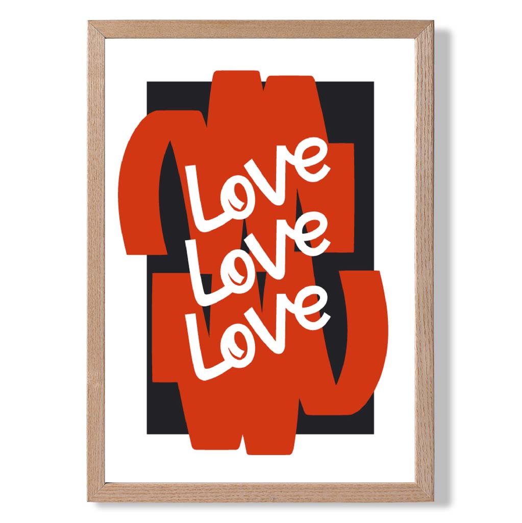 Love Love Love print in Light Oak Wooden Frame