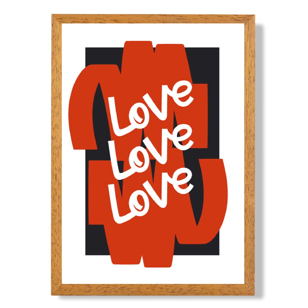 Love Love Love print in Oak Wooden Frame