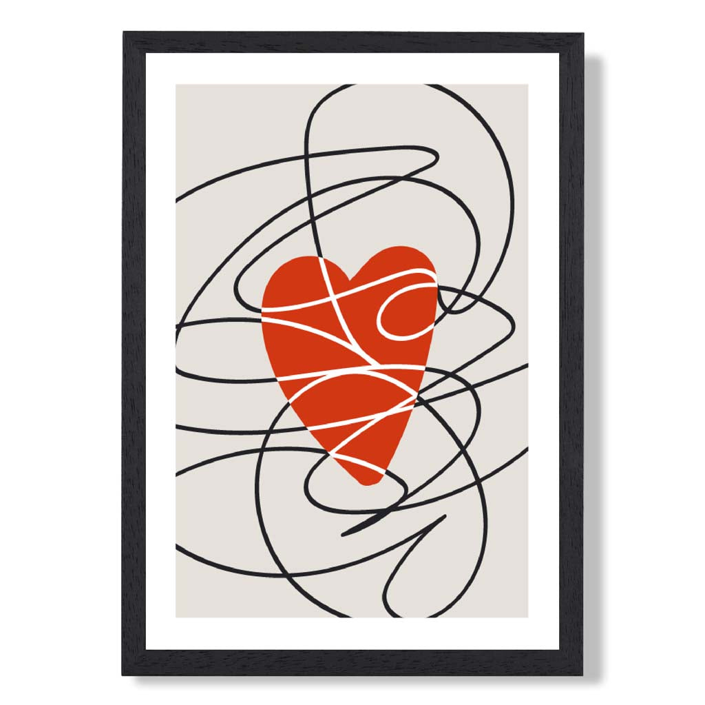 Retro Sketch Heart Sketch print in Black Wooden Frame