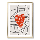 Retro Sketch Heart Sketch print in Gold Wooden Frame