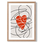 Retro Sketch Heart Sketch print in Light Oak Wooden Frame