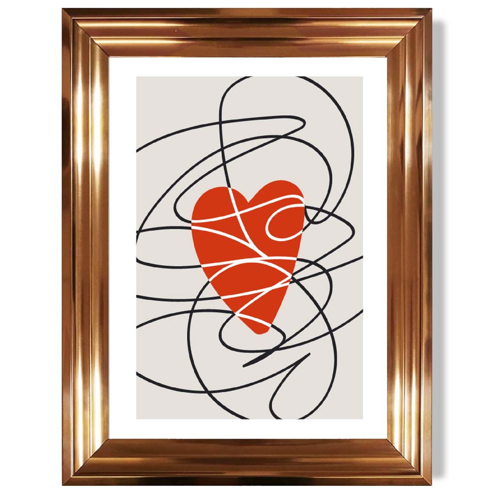 Retro Sketch Heart Sketch print in Copper Glossy Frame