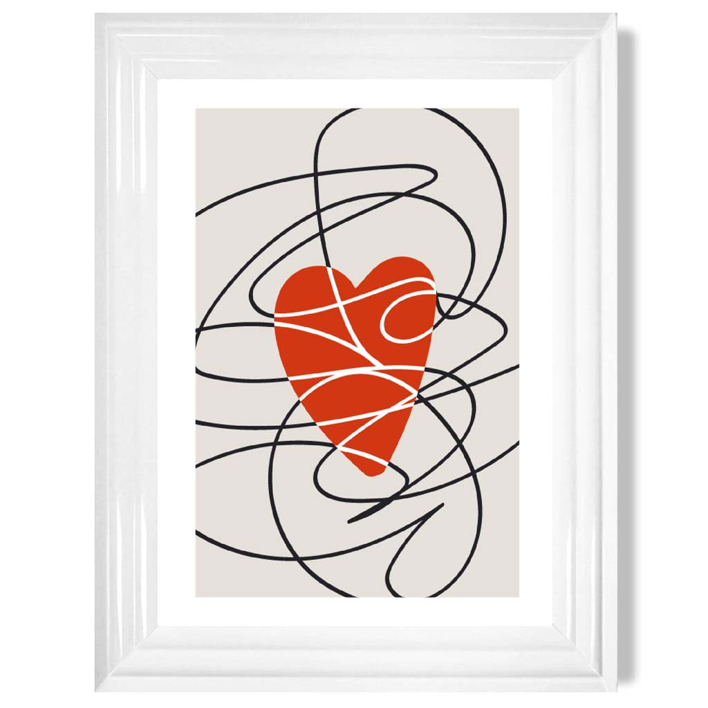 Retro Sketch Heart Sketch print in White Glossy Frame