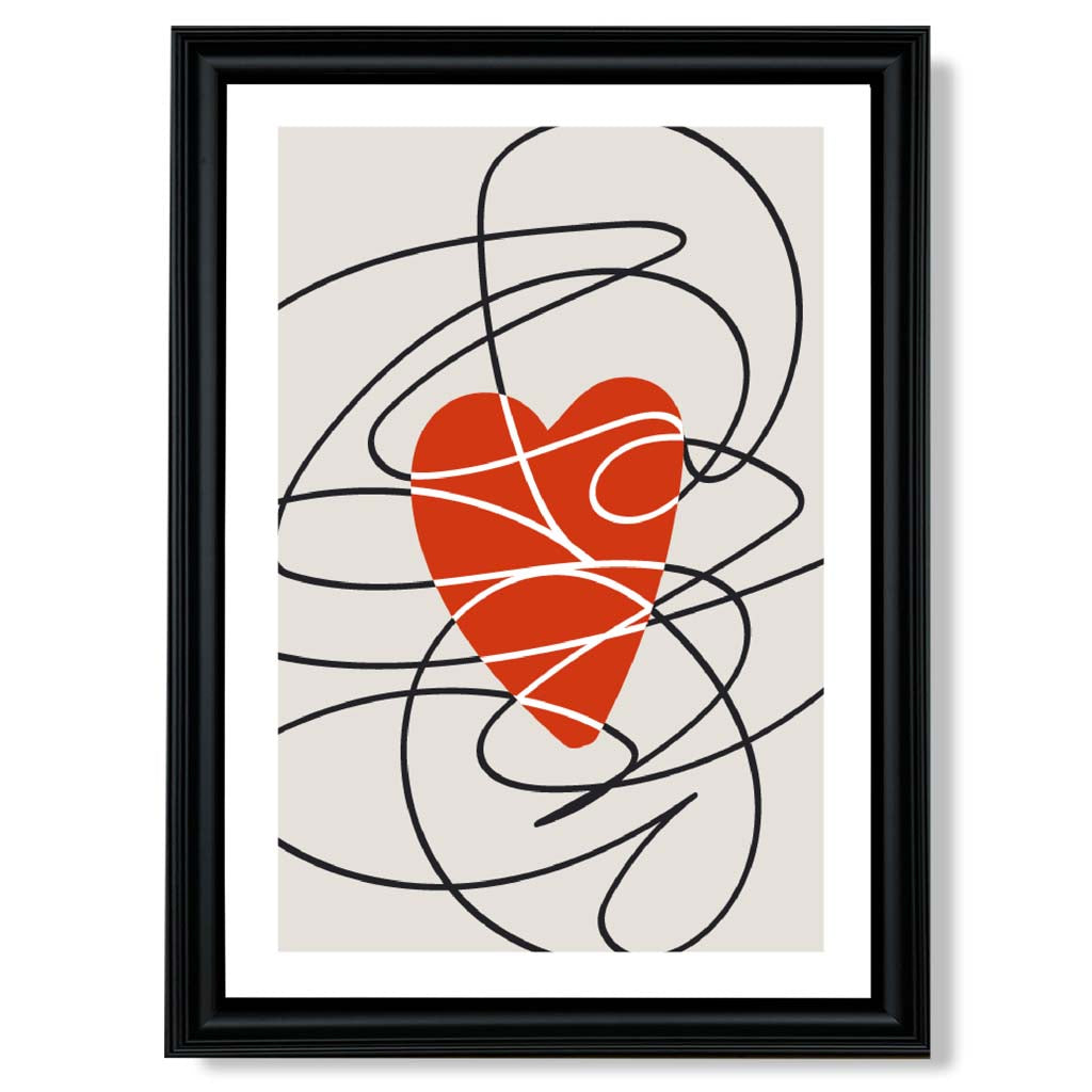 Retro Sketch Heart Sketch print in Black Scoop Frame