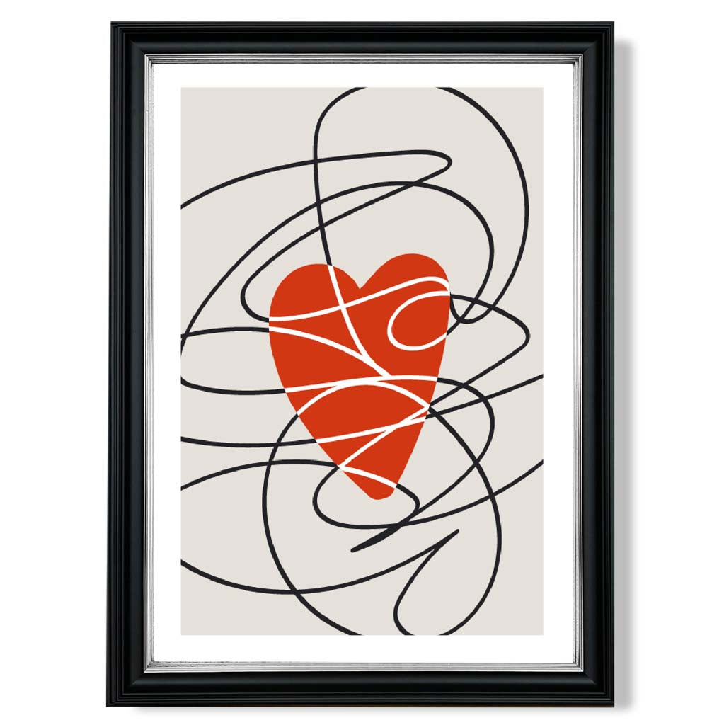 Retro Sketch Heart Sketch print in Black and silver Frame