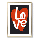 Retro Heart in Black and Red print in Gold Wooden Frame