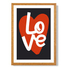 Retro Heart in Black and Red print in Oak Wooden Frame