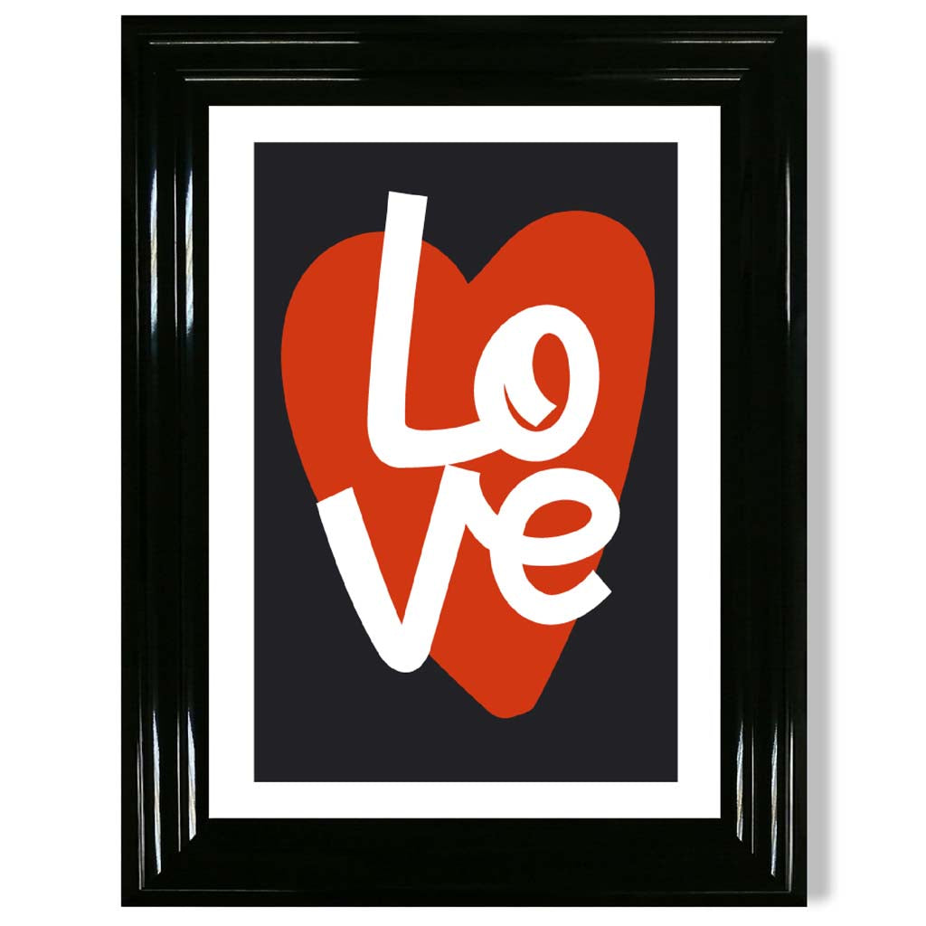 Retro Heart in Black and Red print in Black Glossy Frame