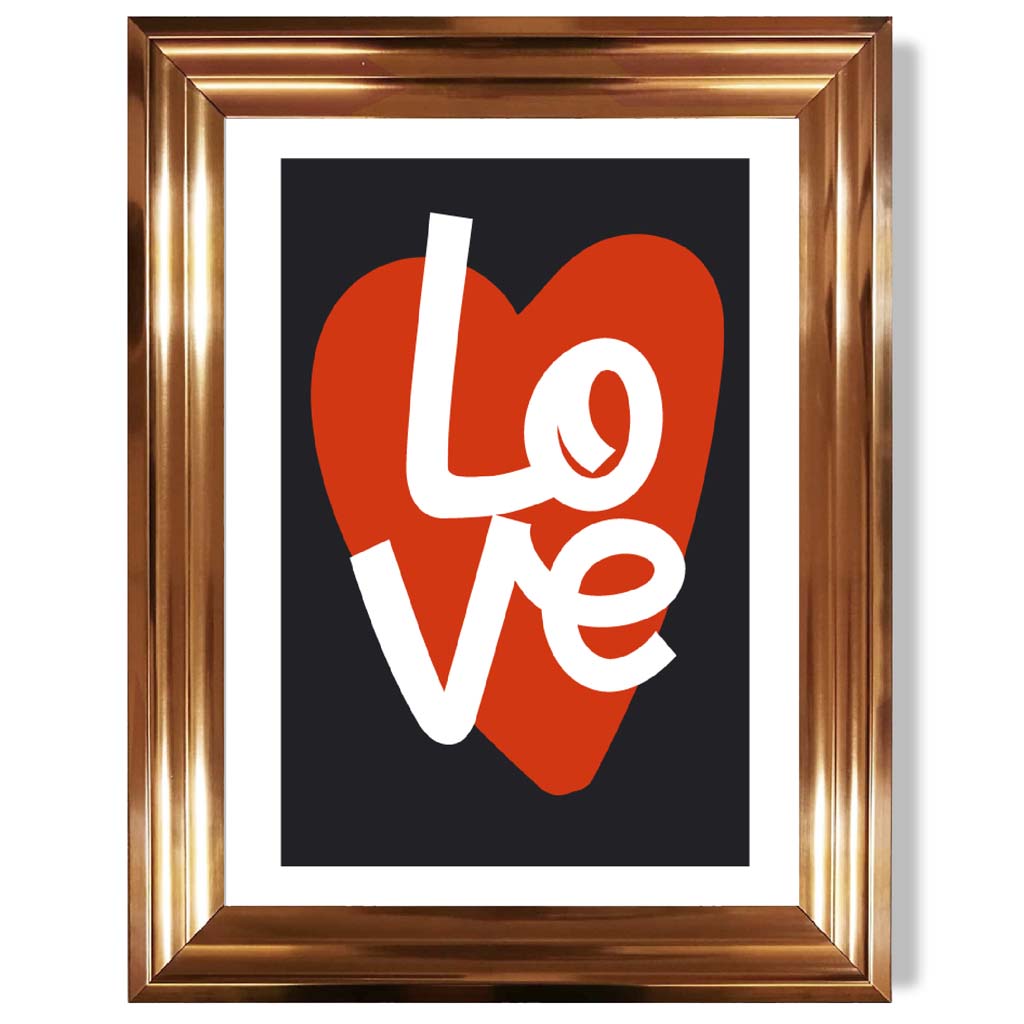 Retro Heart in Black and Red print in Copper Glossy Frame