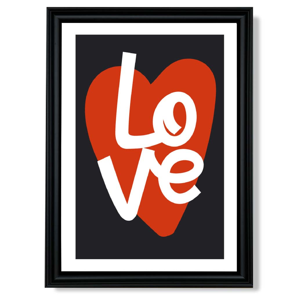 Retro Heart in Black and Red print in Black Scoop Frame