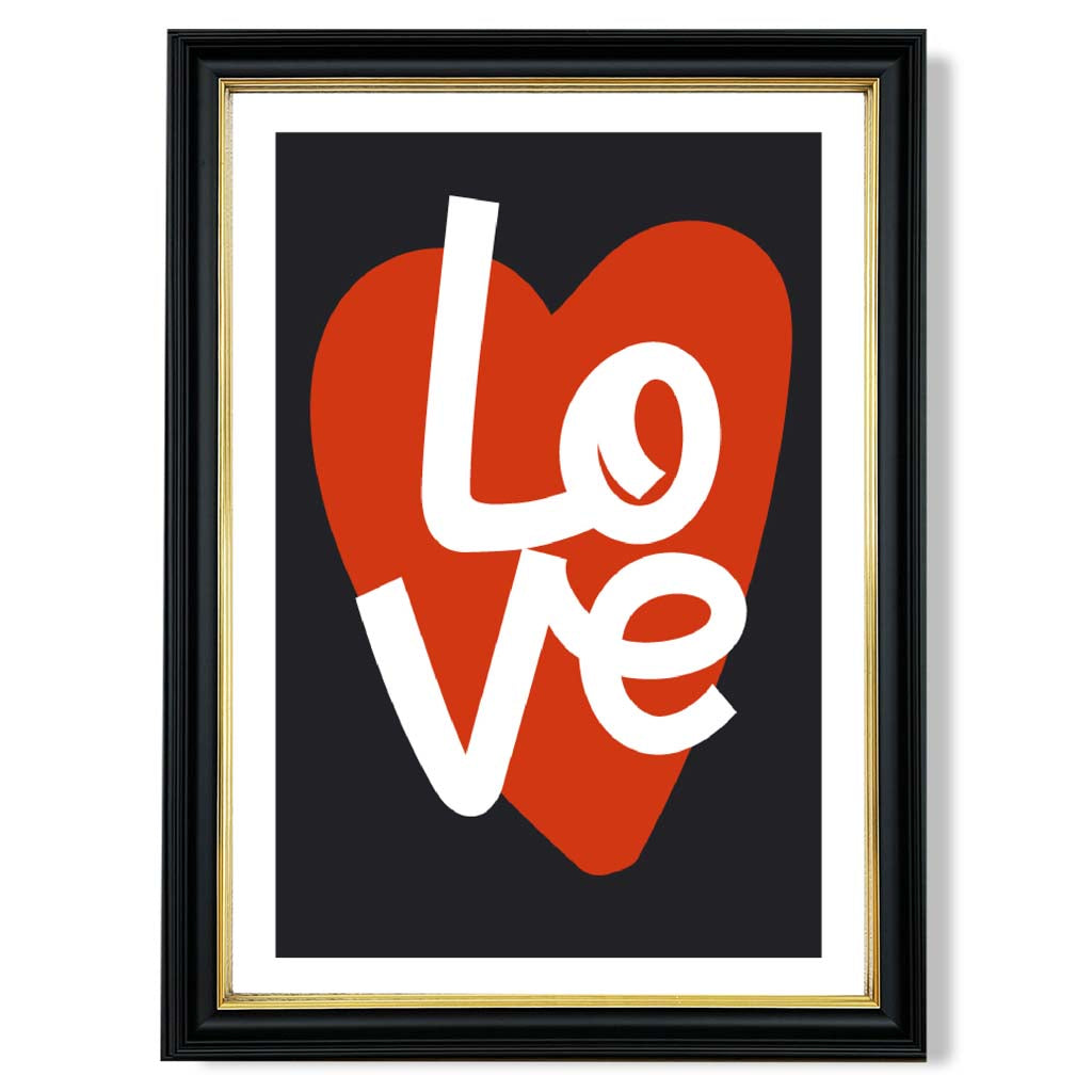 Retro Heart in Black and Red print in Black and Gold Frame