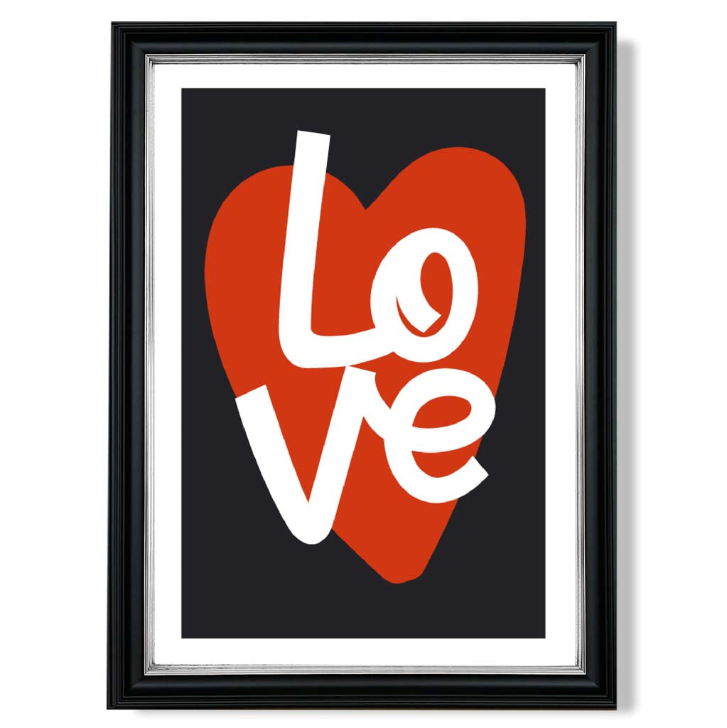 Retro Heart in Black and Red print in Black and silver Frame