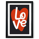 Retro Heart in Black and Red print in Black and silver Frame