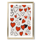 Sketch Love Hearts print in Gold Wooden Frame