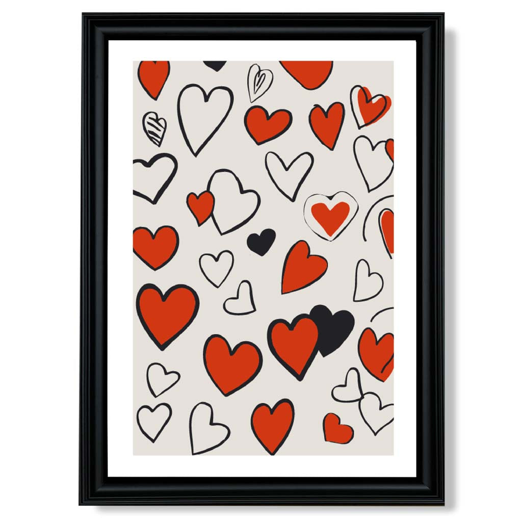 Sketch Love Hearts print in Black Scoop Frame